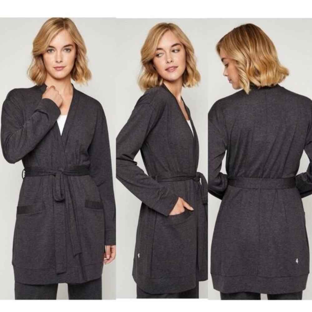 Fourlaps Stratus Lounge Wrap Cardigan Robe Black Heather Belted Women's‎
